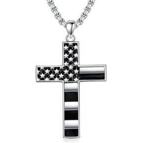 العلم الأمريكي الصليب قلادة للرجال النساء 925 الفضة الاسترليني قلادة الصليب الوطني مع سلسلة الفولاذ المقاوم للصدأ أعلام الولايات المتحدة الأمريكية قلادة قلادة لعيد الميلاد عيد الميلاد in Kuwait