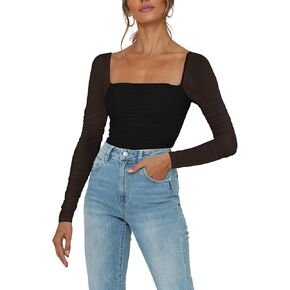 قمصان بدلة نسائية مثيرة بأكمام طويلة ورقبة مربعة شبكية للخروج in Kuwait