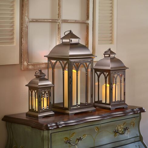 Pebble Lane Living, Lombard Metal Lantern Set of 3, Outdoor-Friendly, 11" H, 15" H, 20.5" H, White in Saudi Arabia