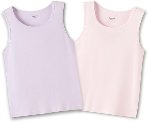 Balabala 2 Pack Girls Tank Tops Cotton Sleeveless Round Neck Ribbed Knit Crop Tops for Kids Casual Undershirts for Boys in Kuwait