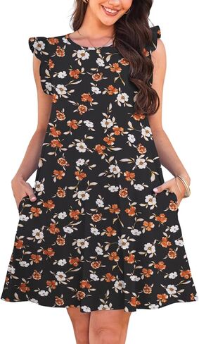 Womens Sleeveless Tank Dresses Ruffle Butterfly Sleeve Casual Beach Sundress Cover Up in Kuwait