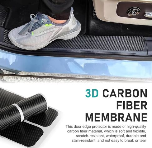 4 PCS Car Door Sill Protector, 3D Carbon Fiber Anti-Scratch Auto Threshold Cover Strips, Waterpoof Welcome Pedal Protection Sticker, Universal for Cars, Trucks, SUVs (Black) in Saudi Arabia