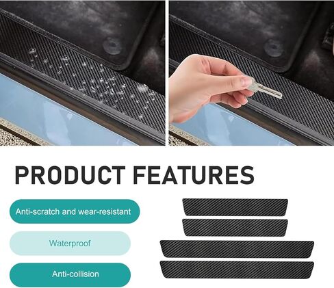 4 PCS Car Door Sill Protector, 3D Carbon Fiber Anti-Scratch Auto Threshold Cover Strips, Waterpoof Welcome Pedal Protection Sticker, Universal for Cars, Trucks, SUVs (Black) in Saudi Arabia