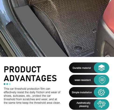 4 PCS Car Door Sill Protector, 3D Carbon Fiber Anti-Scratch Auto Threshold Cover Strips, Waterpoof Welcome Pedal Protection Sticker, Universal for Cars, Trucks, SUVs (Black) in Saudi Arabia