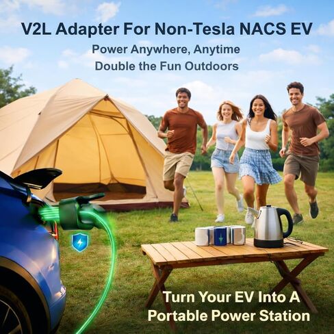 NACS V2L Adapter,for 2026+ Kia EV3/5/6/9,2025+ Hyundai Ioniq 5/6/9,2025+ Genesisi GV60 EVs,MAX 20A,Vehicle to Load Adapter for Non-Tesla EV,Secure Lock,Use for Camp, Trip, Emergency, Outdoor, 0.25kg in Saudi Arabia