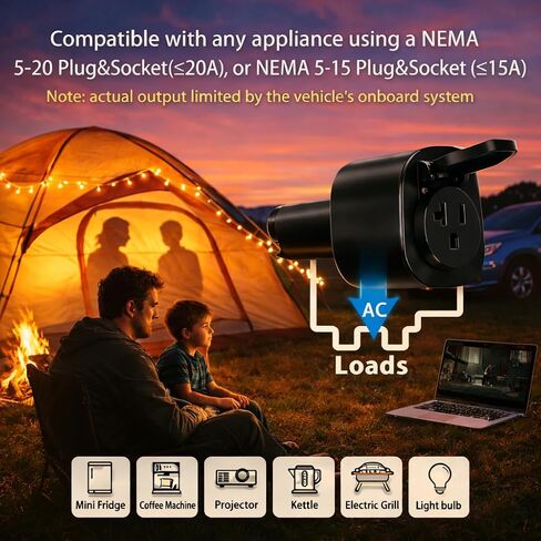 NACS V2L Adapter,for 2026+ Kia EV3/5/6/9,2025+ Hyundai Ioniq 5/6/9,2025+ Genesisi GV60 EVs,MAX 20A,Vehicle to Load Adapter for Non-Tesla EV,Secure Lock,Use for Camp, Trip, Emergency, Outdoor, 0.25kg in Saudi Arabia