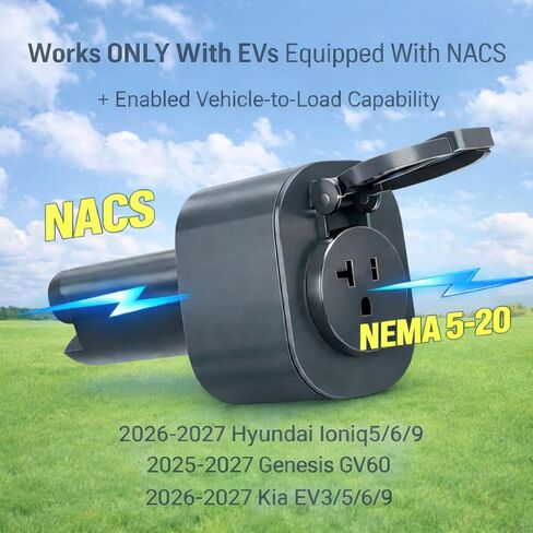 NACS V2L Adapter,for 2026+ Kia EV3/5/6/9,2025+ Hyundai Ioniq 5/6/9,2025+ Genesisi GV60 EVs,MAX 20A,Vehicle to Load Adapter for Non-Tesla EV,Secure Lock,Use for Camp, Trip, Emergency, Outdoor, 0.25kg in Saudi Arabia