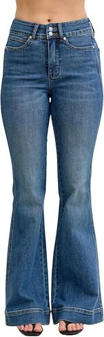 Judy Blue Women's High Rise Tummy Control Double Button Waistband Flare Jeans in Saudi Arabia