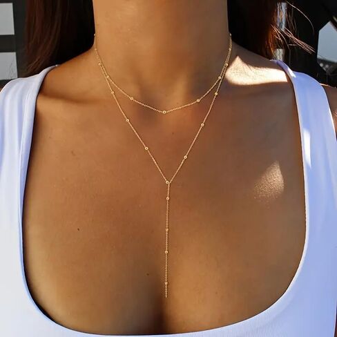 Dainty Long Gold Necklaces for Women, Trendy Y Necklace 14k Gold Pendant Necklace, Simple Gold Drop Necklace Gold Necklaces for Women Gift Jewelry in Saudi Arabia
