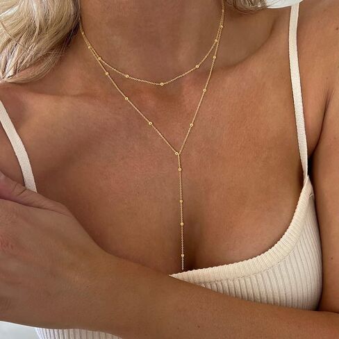 Dainty Long Gold Necklaces for Women, Trendy Y Necklace 14k Gold Pendant Necklace, Simple Gold Drop Necklace Gold Necklaces for Women Gift Jewelry in Saudi Arabia