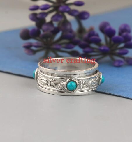 الفيروز سبينر التأمل الدائري الفضة الاسترليني اليدوية جولة الفيروز الدائري فيدجيت سبينر in Kuwait