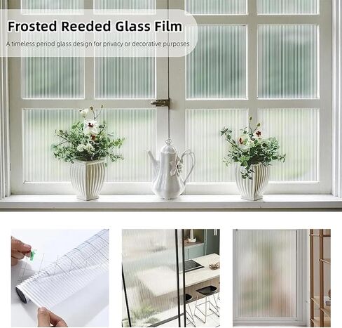 3D Fluted Glass Window Film 35.4 x 196.8 Inch Static Cling Window Privacy Film Decorative Window Reeded Glass Film - Heat Control & UV Blocking in Saudi Arabia