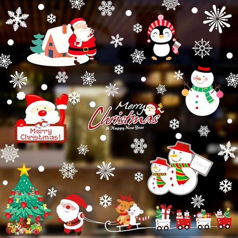 195 قطعة من ملصقات النوافذ الملتصقة برقائق الثلج لعيد الميلاد، ملصقات نافذة عيد الميلاد 8 ورقات in Kuwait