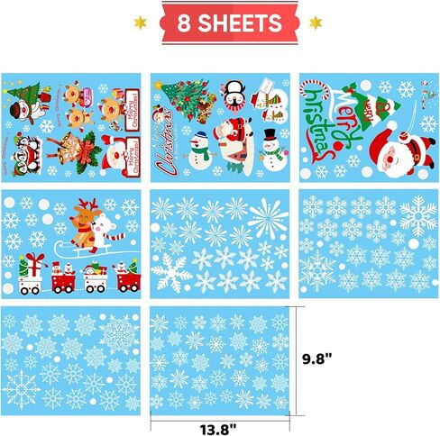 195 قطعة من ملصقات النوافذ الملتصقة برقائق الثلج لعيد الميلاد، ملصقات نافذة عيد الميلاد 8 ورقات in Kuwait