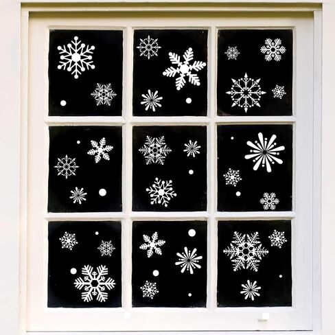 195 قطعة من ملصقات النوافذ الملتصقة برقائق الثلج لعيد الميلاد، ملصقات نافذة عيد الميلاد 8 ورقات in Kuwait
