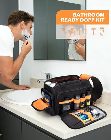 Tactical Travel Toiletry Bag for Men, Extra Large Dopp Kit Organizer with Dual Way Zippers, Travel Hygiene Bag for Shaving Grooming Bathroom Essentials, Black (Empty Bag) in Saudi Arabia