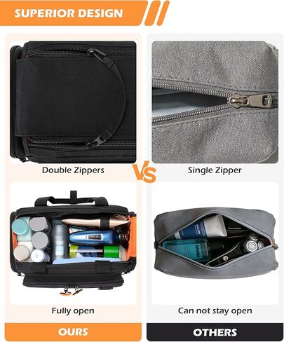 Tactical Travel Toiletry Bag for Men, Extra Large Dopp Kit Organizer with Dual Way Zippers, Travel Hygiene Bag for Shaving Grooming Bathroom Essentials, Black (Empty Bag) in Saudi Arabia