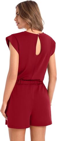 Rompers for Women Summer Cap Sleeve Adjustable Jumpsuit Casual Crewneck Drawstring Waistband Outfit with Pockets in Saudi Arabia