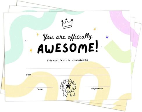 شهادة تقدير جاردن سيتي - أنت رائع رسميًا!، شهادات تقدير، شهادات جوائز للمدرسة، جوائز موظف العام، 25 حزمة، متعددة الألوان in Kuwait