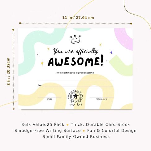 شهادة تقدير جاردن سيتي - أنت رائع رسميًا!، شهادات تقدير، شهادات جوائز للمدرسة، جوائز موظف العام، 25 حزمة، متعددة الألوان in Kuwait