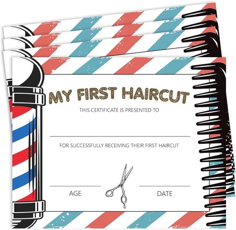 25 جائزة My First Haircut، ورق شهادة صالون الحلاقة مقاس 8 × 10 بوصة لصالون الشعر، هدايا تذكارية لقص الشعر الأول للأطفال والبنات والأولاد -06 in Kuwait