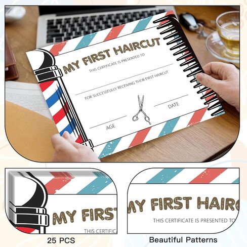 25 جائزة My First Haircut، ورق شهادة صالون الحلاقة مقاس 8 × 10 بوصة لصالون الشعر، هدايا تذكارية لقص الشعر الأول للأطفال والبنات والأولاد -06 in Kuwait