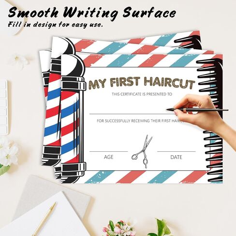25 جائزة My First Haircut، ورق شهادة صالون الحلاقة مقاس 8 × 10 بوصة لصالون الشعر، هدايا تذكارية لقص الشعر الأول للأطفال والبنات والأولاد -06 in Kuwait