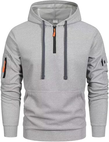 Men's Pullover Hoodies Plaid Waffle Jacquard Long Sleeve Drawstring Hipster Casual Hooded Sweatshirts with Kanga Pockets in Saudi Arabia