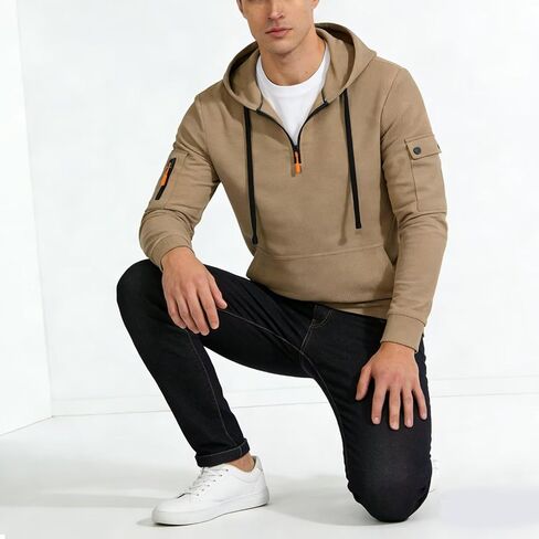 Men's Pullover Hoodies Plaid Waffle Jacquard Long Sleeve Drawstring Hipster Casual Hooded Sweatshirts with Kanga Pockets in Saudi Arabia