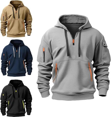Men's Pullover Hoodies Plaid Waffle Jacquard Long Sleeve Drawstring Hipster Casual Hooded Sweatshirts with Kanga Pockets in Saudi Arabia