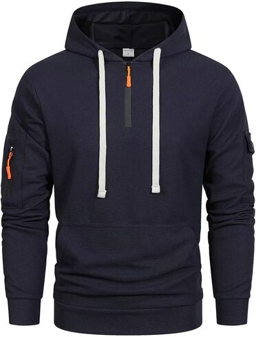 Men's Pullover Hoodies Plaid Waffle Jacquard Long Sleeve Drawstring Hipster Casual Hooded Sweatshirts with Kanga Pockets in Saudi Arabia