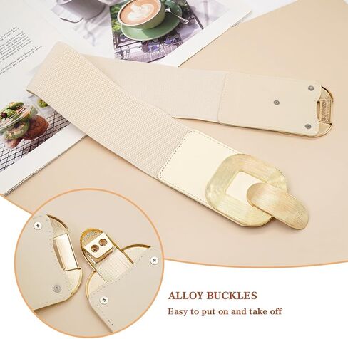 حزام خصر مطاطي عريض للنساء للفساتين، أحزمة قابلة للتمدد بإبزيم ذهبي in Kuwait