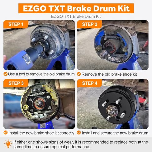 Golf Cart Brake Drum Maintenance Kit for 1997–UP Electric EZGO TXT PDS, Repair Kit with Brake Hub Drums, Shoes/Pads, Spring Kit, Replace OEM# 19186G1 70794G01 70795G01 27943G01 (Not for Gas Models) in Saudi Arabia