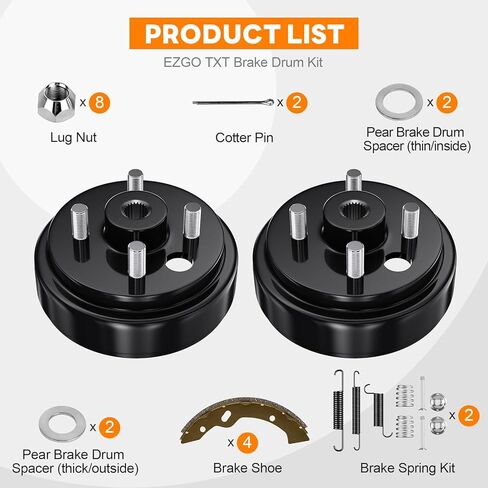 Golf Cart Brake Drum Maintenance Kit for 1997–UP Electric EZGO TXT PDS, Repair Kit with Brake Hub Drums, Shoes/Pads, Spring Kit, Replace OEM# 19186G1 70794G01 70795G01 27943G01 (Not for Gas Models) in Saudi Arabia