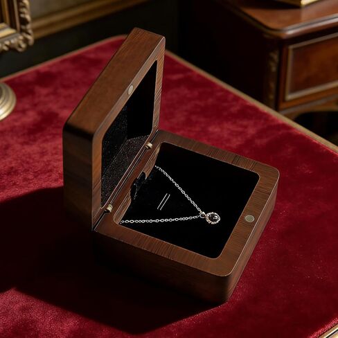 صندوق قلادة خشبي من خشب الجوز من Genunie - حقيبة تخزين قلادات عتيقة، صندوق هدايا خشبي لقلادة لعيد الميلاد والذكرى السنوية وعيد الحب وعيد الأم in Kuwait