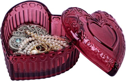 صندوق مجوهرات زجاجي - صندوق تنظيم المجوهرات على شكل قلب كريستالي، صندوق حلية لأقراط الخواتم، صندوق هدايا مجوهرات مزخرف للفتيات والنساء (وردي) in Kuwait