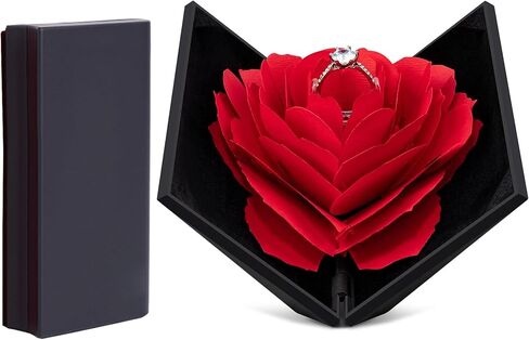 صندوق حلقي مبتكر، علبة حلقية صغيرة لاقتراح الخطوبة وحفلات الزفاف وهدية عيد الميلاد وعرض المجوهرات وعرض تخزين منظم حامل الصدر، صندوق خاتم الورد مفاجأة حامل تخزين المجوهرات in Kuwait