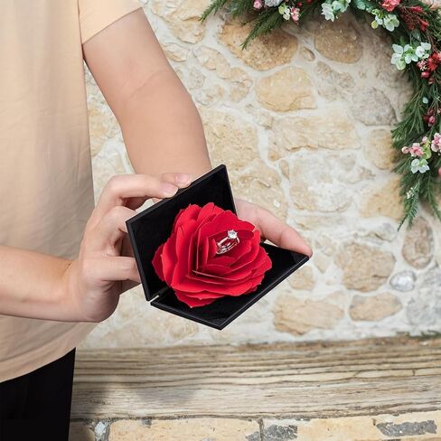 صندوق حلقي مبتكر، علبة حلقية صغيرة لاقتراح الخطوبة وحفلات الزفاف وهدية عيد الميلاد وعرض المجوهرات وعرض تخزين منظم حامل الصدر، صندوق خاتم الورد مفاجأة حامل تخزين المجوهرات in Kuwait