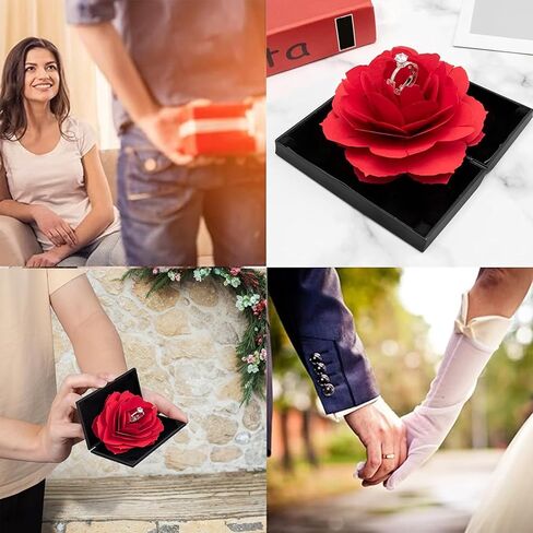 صندوق حلقي مبتكر، علبة حلقية صغيرة لاقتراح الخطوبة وحفلات الزفاف وهدية عيد الميلاد وعرض المجوهرات وعرض تخزين منظم حامل الصدر، صندوق خاتم الورد مفاجأة حامل تخزين المجوهرات in Kuwait