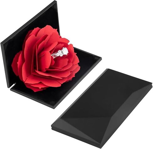 صندوق حلقي مبتكر، علبة حلقية صغيرة لاقتراح الخطوبة وحفلات الزفاف وهدية عيد الميلاد وعرض المجوهرات وعرض تخزين منظم حامل الصدر، صندوق خاتم الورد مفاجأة حامل تخزين المجوهرات in Kuwait