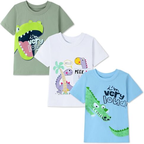 Boys' 3-Piece Short Sleeved T-Shirt, Pure Cotton Casual Round Neck T-Shirt, Suitable for Children Aged 2-7 in Saudi Arabia