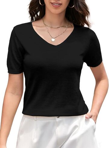 سترة نسائية من DAIMIDY مصنوعة من القطن برقبة على شكل حرف V وأكمام قصيرة كاجوال وخفيفة الوزن ومتماسكة وناعمة in Kuwait