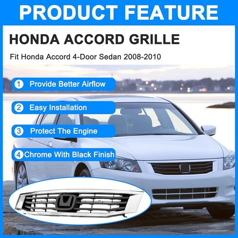 شبكة المصد الأمامي باللون الأسود مع شواية شبكية من الكروم لسيارة Honda Accord المصد العلوي للشواية 2008 2009 2010 in Kuwait