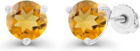 14K Gold Plated 925 Sterling Silver Hypoallergenic 6mm Round 3 Prong Martini Set Genuine Birthstone Solitaire Screwback Stud Earrings in Saudi Arabia