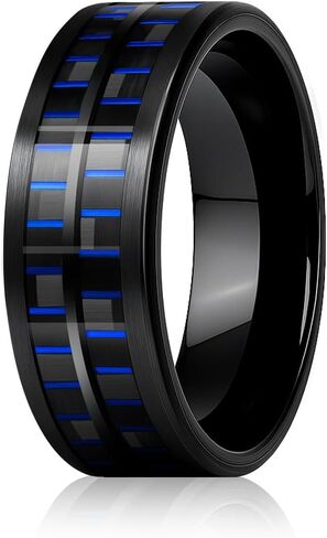Mens Wedding Band Tungsten Rings: 8mm Black Wedding Bands Rings for Men Tungsten Ring With Carbon Fiber Inlay Engagement Bands Gift Band for Man - Promise Rings for Him Comfort Fit Size 8-12 in Saudi Arabia