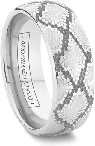 BOA Domed Snakeskin Engraved Cobalt Wedding Band 6mm 8mm in Kuwait