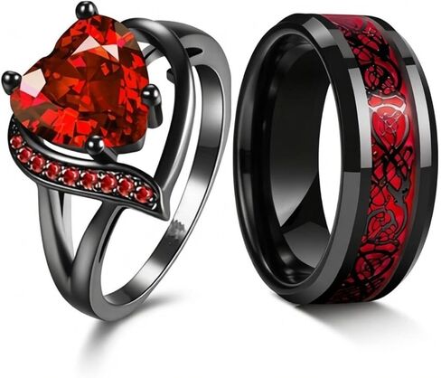Couple Rings Set Promise Rings for Couples Red and Black Matching Wedding Ring for Couples Valentines Day Jewelry Accessories Gifts for Her Him in Saudi Arabia