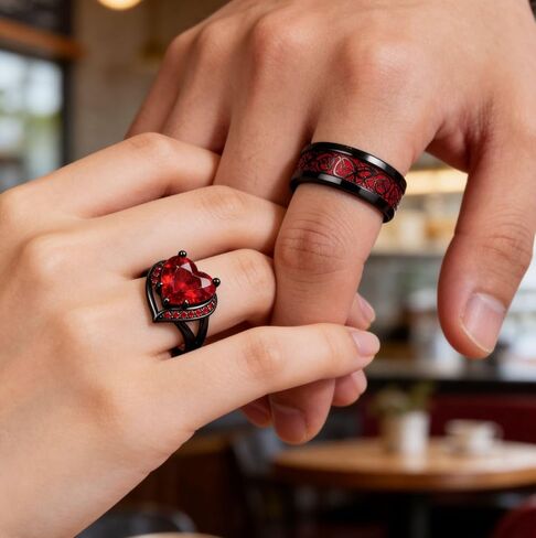 Couple Rings Set Promise Rings for Couples Red and Black Matching Wedding Ring for Couples Valentines Day Jewelry Accessories Gifts for Her Him in Saudi Arabia