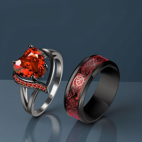 Couple Rings Set Promise Rings for Couples Red and Black Matching Wedding Ring for Couples Valentines Day Jewelry Accessories Gifts for Her Him in Saudi Arabia