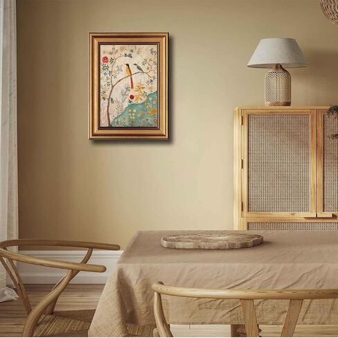 Gold Framed Vintage Floral Bird Canvas Wall Art Boho Plant Flower Sparrow Painting Decor Pictures Beige Medieval Nature Aesthetic Bedroom Living Posters Prints for Corridor Kitchen Room Decoration in Saudi Arabia